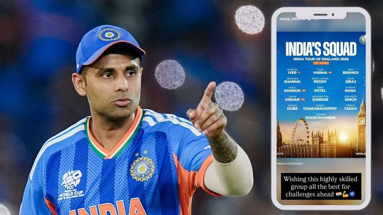સૂર્યકુમાર યાદવે BCCI ના સત્તાવાર ટીમ ગ્રાફિકને ફરીથી શેર કર્યો અને લખ્યું, "આગળ આવનારા પડકારો માટે આ અત્યંત પ્રતિભાશાળી ગ્રુપને મારા તરફથી ખૂબ ખૂબ શુભકામનાઓ."