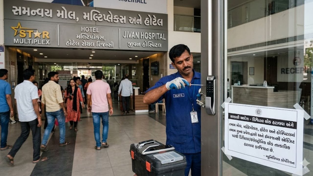 Breaking News : મોલ, મલ્ટીપ્લેક્સ, હોટેલ, હોસ્પિટલમાં ડિજિટલ લોક હટાવવા આદેશ Breaking News : મોલ, મલ્ટીપ્લેક્સ, હોટેલ, હોસ્પિટલમાં ડિજિટલ લોક હટાવવા આદેશ