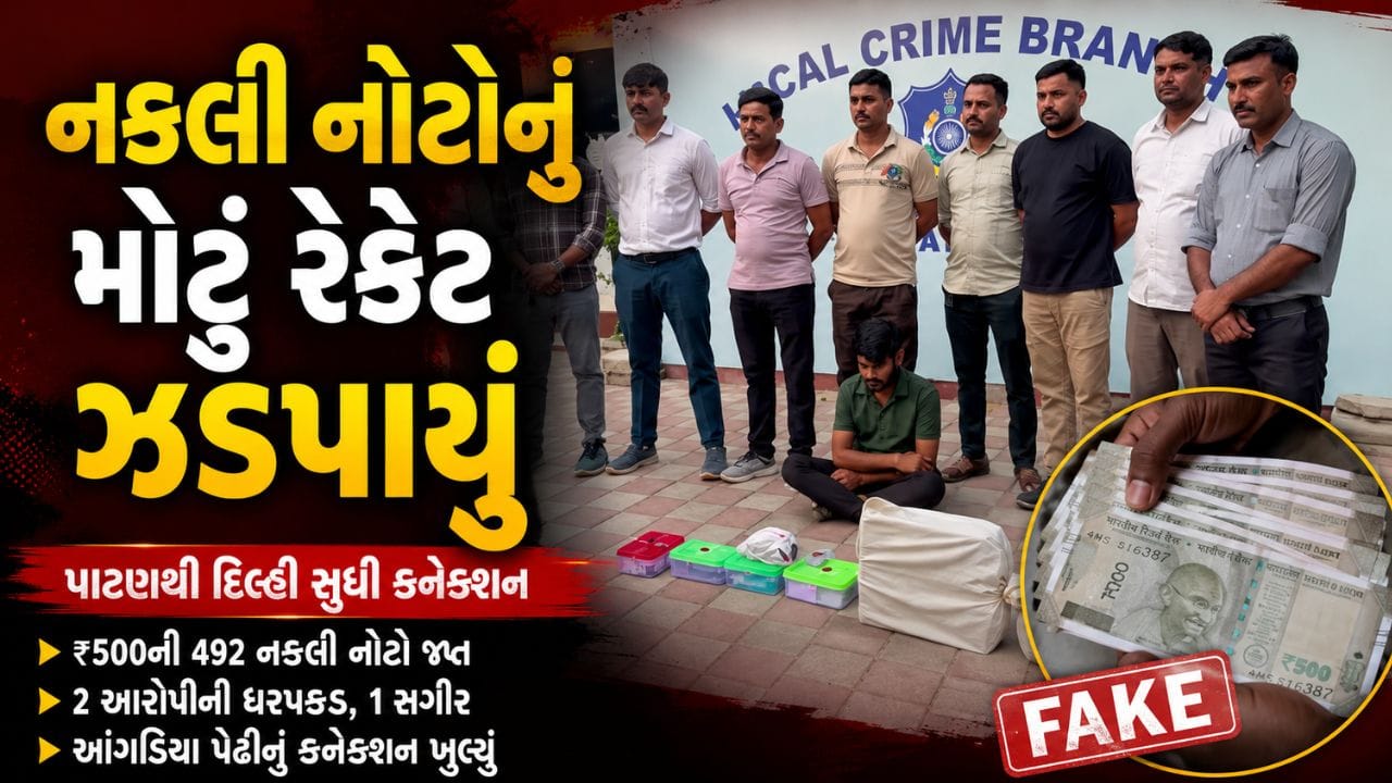 Patan Breaking News : બનાવટી ચલણી નોટોના કાળા કારોબારનો ભાંડો ફૂટ્યો ! પાટણ પોલીસે ઝડપી પાડ્યું રેકેટ Patan Breaking News : બનાવટી ચલણી નોટોના કાળા કારોબારનો ભાંડો ફૂટ્યો ! પાટણ પોલીસે ઝડપી પાડ્યું રેકેટ