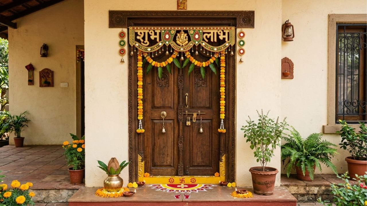 આર્થિક લાભ અને વિપુલતા: શાસ્ત્રો અનુસાર, પ્રવેશદ્વાર પર 'શુભ' અને 'લાભ' લખવાથી સંપત્તિની વિપુલતા સુનિશ્ચિત થાય છે અને દેવી લક્ષ્મીને આમંત્રણ મળે છે.(ફોટો ક્રેડિટ-Google)