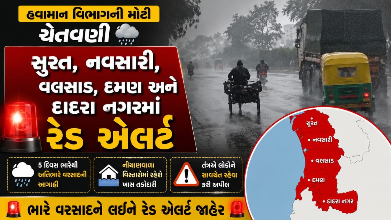 Breaking News : ગુજરાત પર 5 સિસ્ટમ સક્રિય થતા વરસાદ તાંડવ મચાવશે, રેડ એલર્ટ અને ઓરેન્જ એલર્ટ જાહેર Breaking News : ગુજરાત પર 5 સિસ્ટમ સક્રિય થતા વરસાદ તાંડવ મચાવશે, રેડ એલર્ટ અને ઓરેન્જ એલર્ટ જાહેર