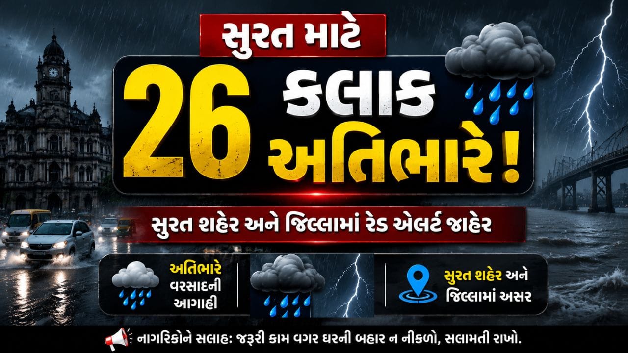 સુરત શહેર માટે 26 કલાક અતિભારે