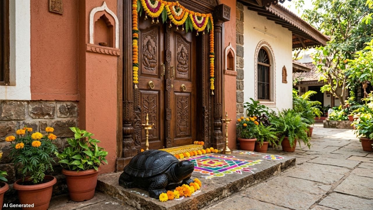ફેંગશુઈની માન્યતા મુજબ કાળો કાચબો સુરક્ષા અને રક્ષણનું પ્રતીક છે. એવું કહેવાય છે કે તેને ઘરના મુખ્ય દરવાજા નજીક રાખવાથી નકારાત્મક ઊર્જાની અસર ઘટે છે અને ઘરનું વાતાવરણ વધુ સકારાત્મક રહે છે. કેટલીક માન્યતાઓ અનુસાર તે ખરાબ નજર અને અણધારી મુશ્કેલીઓથી પણ રક્ષણ આપે છે.