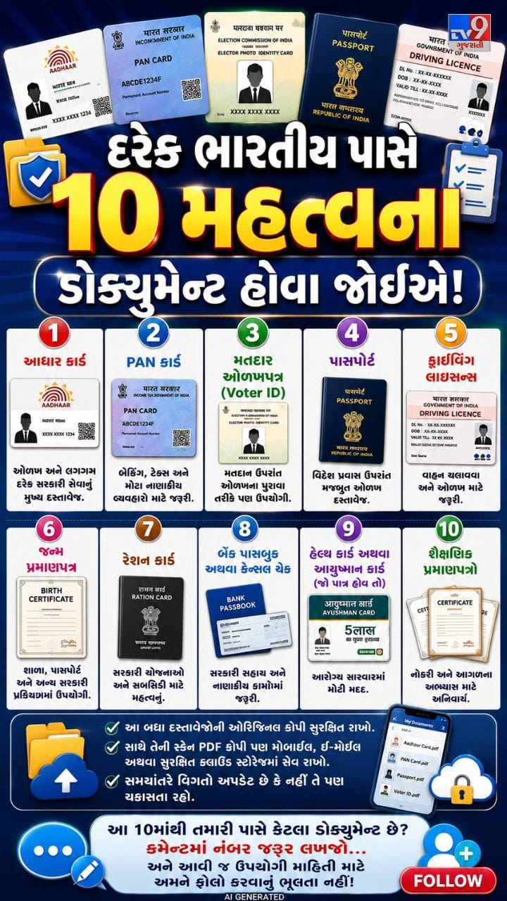 તમારી પાસે છે આ 10 જરૂરી ડોક્યુમેન્ટ? આજે જ ચેક કરો