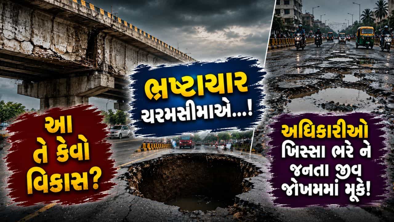 રાજકોટ મનપાના નર્યા ભ્રષ્ટાચારનો વધુ એક પુરાવો... એક તરફ 4 કરોડનો અંડરપાસ બેસી ગયો, બીજી તરફ 35 ફૂટ ઊંડો કાળમુખો ભૂવો