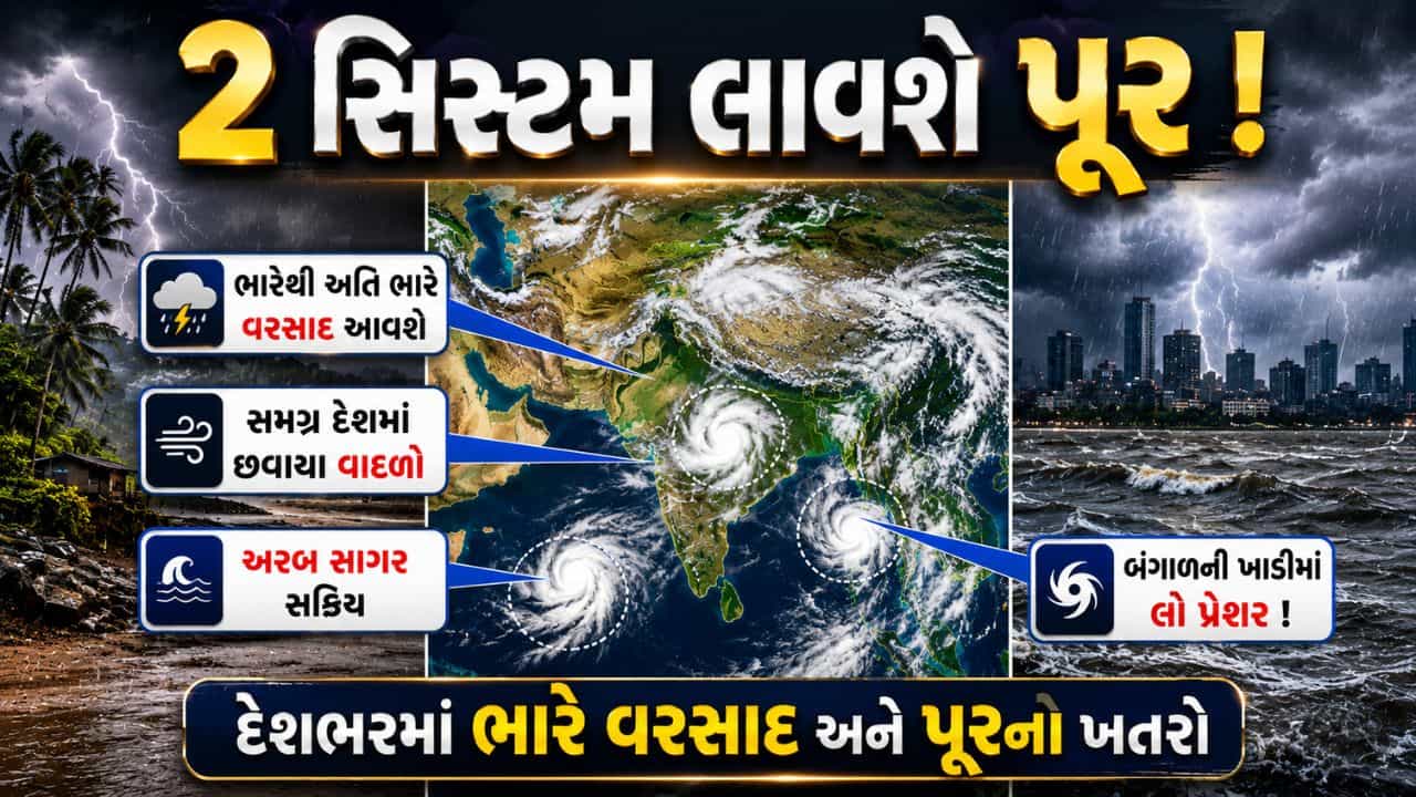 Breaking News : અરબ સાગર અને બંગાળની ખાડી સક્રિય, અતિભારે વરસાદની આગાહી, 2 સિસ્ટમ લાવશે પૂર! જુઓ Video