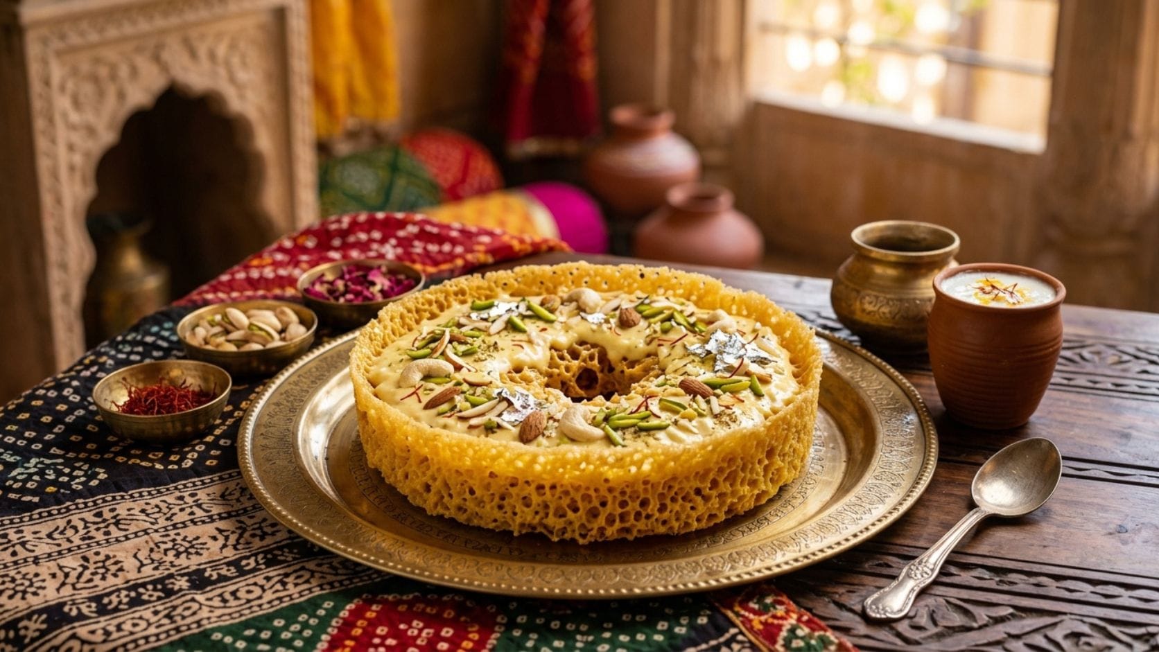 ઘેવરનો સ્વાદ વધારવા માટે તેને ચાશનીમાં ડૂબાડવામાં આવે છે. સામાન્ય રીતે એક તારની હળવી ચાશની તૈયાર કરીને તેમાં ઘેવરને થોડા સમય માટે મૂકવામાં આવે છે, જેથી તેમાં મીઠાશ સારી રીતે આવે અને તેનો સ્વાદ વધુ સારો બને.
