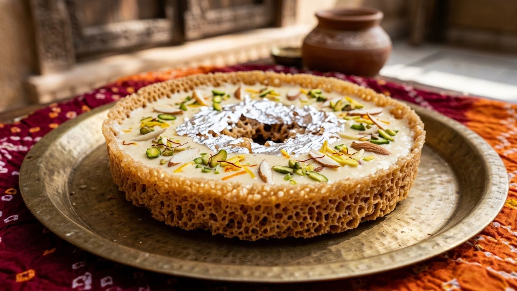 સારો જાળીદાર ઘેવર બનાવવા માટે બેટરને એકસાથે વધારે પ્રમાણમાં નાખવું નહીં. થોડા સમયના અંતરે વારંવાર થોડું બેટર ઉમેરવાથી ઘેવરની જાળી સુંદર બને છે અને તેનો આકાર હલવાઈ જેવા ઘેવર જેવો દેખાય છે. ઘેવર સોનેરી અને ક્રિસ્પી થઈ જાય પછી તેને બહાર કાઢવામાં આવે છે.
