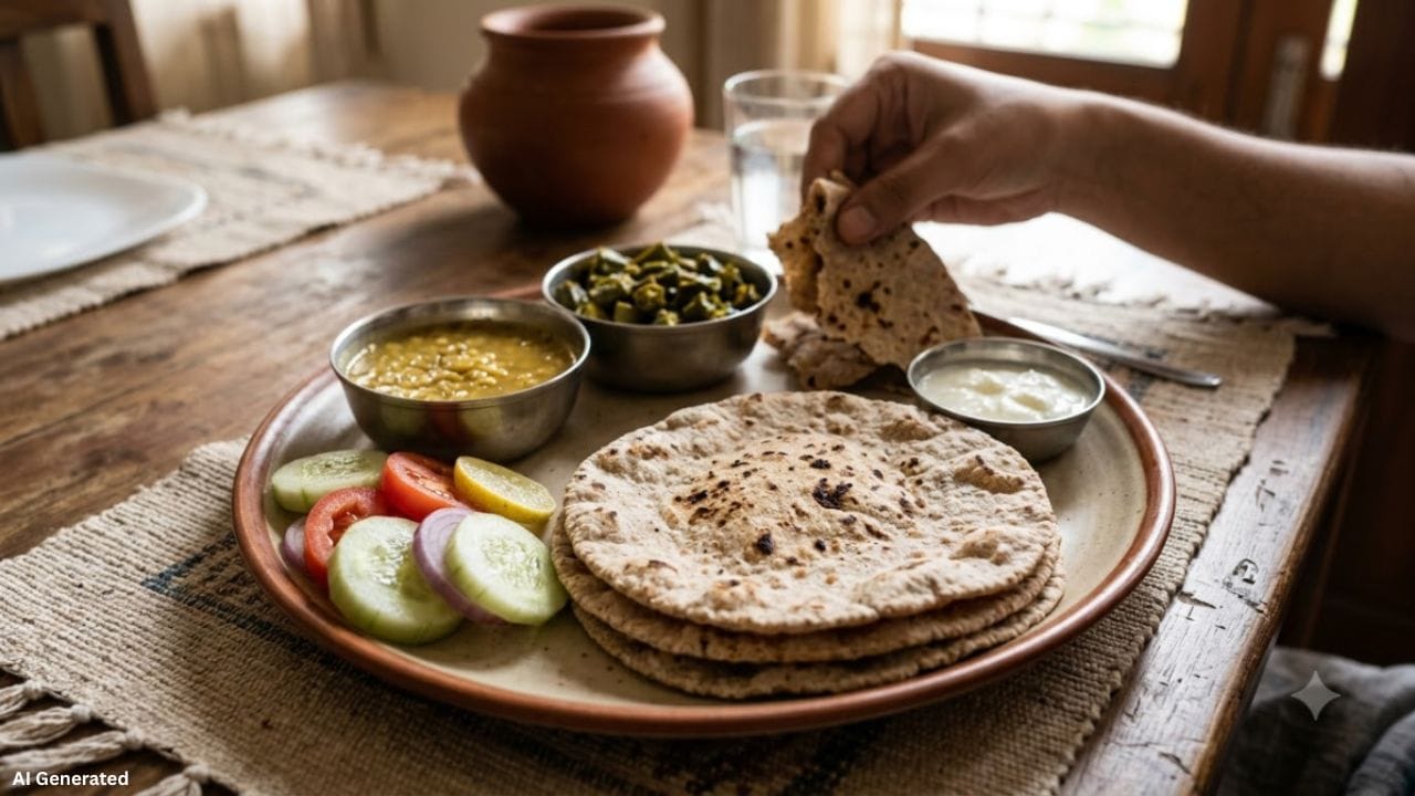 રાગીમાં ફાઇબર, કેલ્શિયમ અને અનેક જરૂરી પોષક તત્વો હોય છે. તે કાર્બોહાઇડ્રેટનું શોષણ ધીમું કરવામાં મદદરૂપ બની શકે છે, જેના કારણે ભોજન પછી બ્લડ શુગર ઝડપથી વધવાની શક્યતા ઘટે છે. ડાયાબિટીસના દર્દીઓ માટે મર્યાદિત માત્રામાં રાગીની રોટલી લાભદાયી માનવામાં આવે છે.