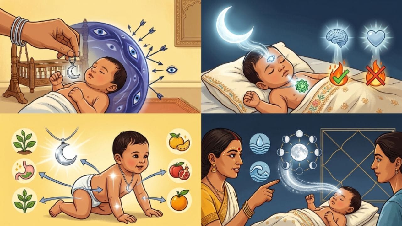 આજે પણ કેમ નિભાવવામાં આવે છે આ પ્રથા? સમય બદલાવા છતાં ભારતના ઘણા પરિવારો આજે પણ બાળકોને ચાંદીનો ચંદ્ર પહેરાવે છે. તેમના માટે આ માત્ર એક ઘરેણું નથી, પરંતુ સુરક્ષા અને આશીર્વાદનું પ્રતીક છે. ધાર્મિક આસ્થા, પારિવારિક પરંપરા અને સાંસ્કૃતિક વિશ્વાસના કારણે આ પ્રથા પેઢીઓથી ચાલી આવે છે અને આજે પણ લોકો વચ્ચે એટલી જ લોકપ્રિય છે.