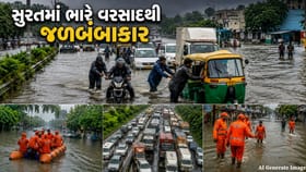 સુરતમાં ભારે વરસાદથી જળબંબાકાર: NDRF તૈનાત, NH-48 પર ટ્રાફિકજામ