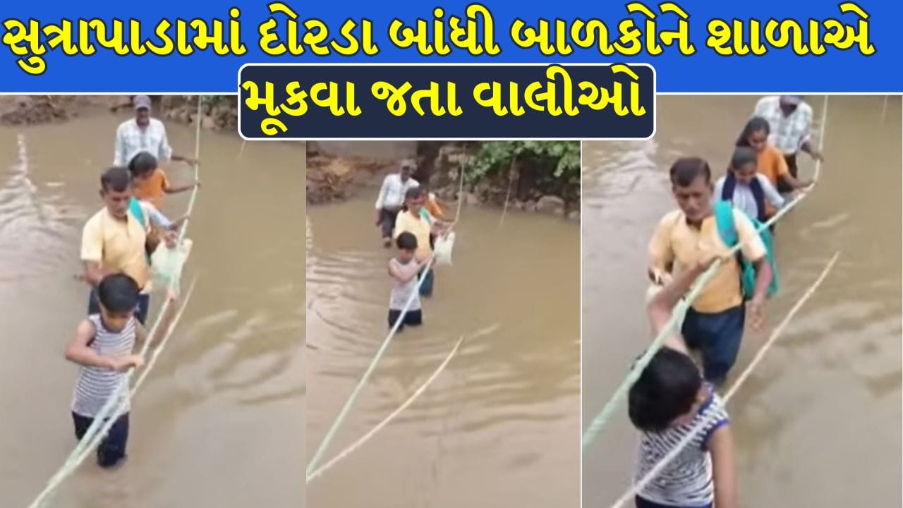 Gir Somnath Breaking News : 22 ઇંચ વરસાદ બાદ જનજીવન અસ્તવ્યસ્ત, બાળકોને શાળાએ પહોંચાડવા વાલીઓએ દોરડા બાંધીને પાર કર્યો રસ્તો ! જુઓ Video Gir Somnath Breaking News : 22 ઇંચ વરસાદ બાદ જનજીવન અસ્તવ્યસ્ત, બાળકોને શાળાએ પહોંચાડવા વાલીઓએ દોરડા બાંધીને પાર કર્યો રસ્તો ! જુઓ Video