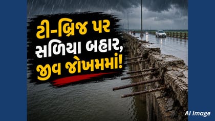 ભરૂચ-અંકલેશ્વર ટી-બ્રિજ પર મોટું ગાબડું, સળિયા બહાર, વાહનચાલકો જોખમમાં