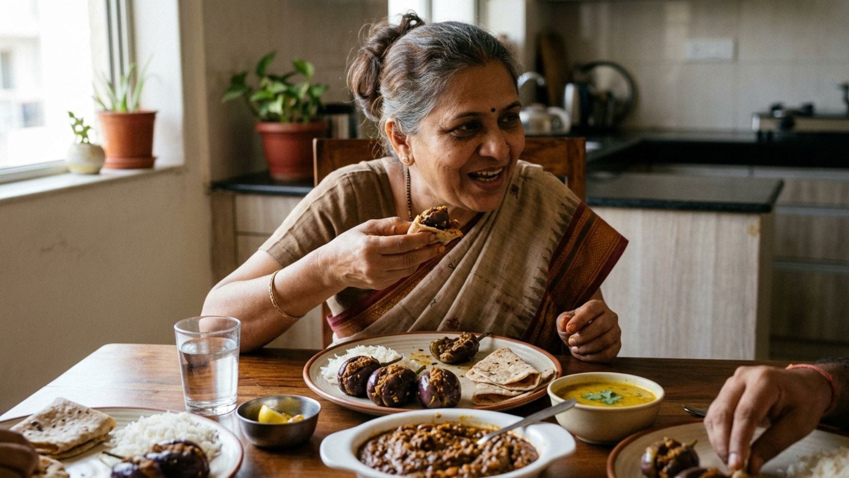 ગરમાગરમ રીંગણ ડીટીયાનું શાક બાજરીના રોટલા, ભાખરી, ઘઉંની રોટલી અથવા દાળ-ભાત સાથે પીરસો. આ પરંપરાગત ગુજરાતી વાનગી માત્ર સ્વાદમાં જ નહીં, પરંતુ પૌષ્ટિક ગુણોથી પણ ભરપૂર છે. એકવાર આ રીતથી શાક બનાવશો તો પરિવારના દરેક સભ્યને તેનો સ્વાદ ચોક્કસ પસંદ આવશે.
All photo credir Whisk AI