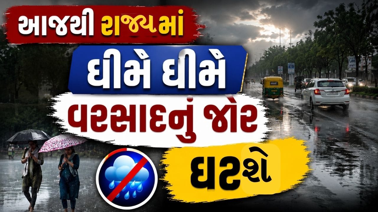 Breaking News : આજથી રાજ્યમાં ધીમે ધીમે વરસાદનું જોર ઘટશે, જુઓ Video Breaking News : આજથી રાજ્યમાં ધીમે ધીમે વરસાદનું જોર ઘટશે, જુઓ Video