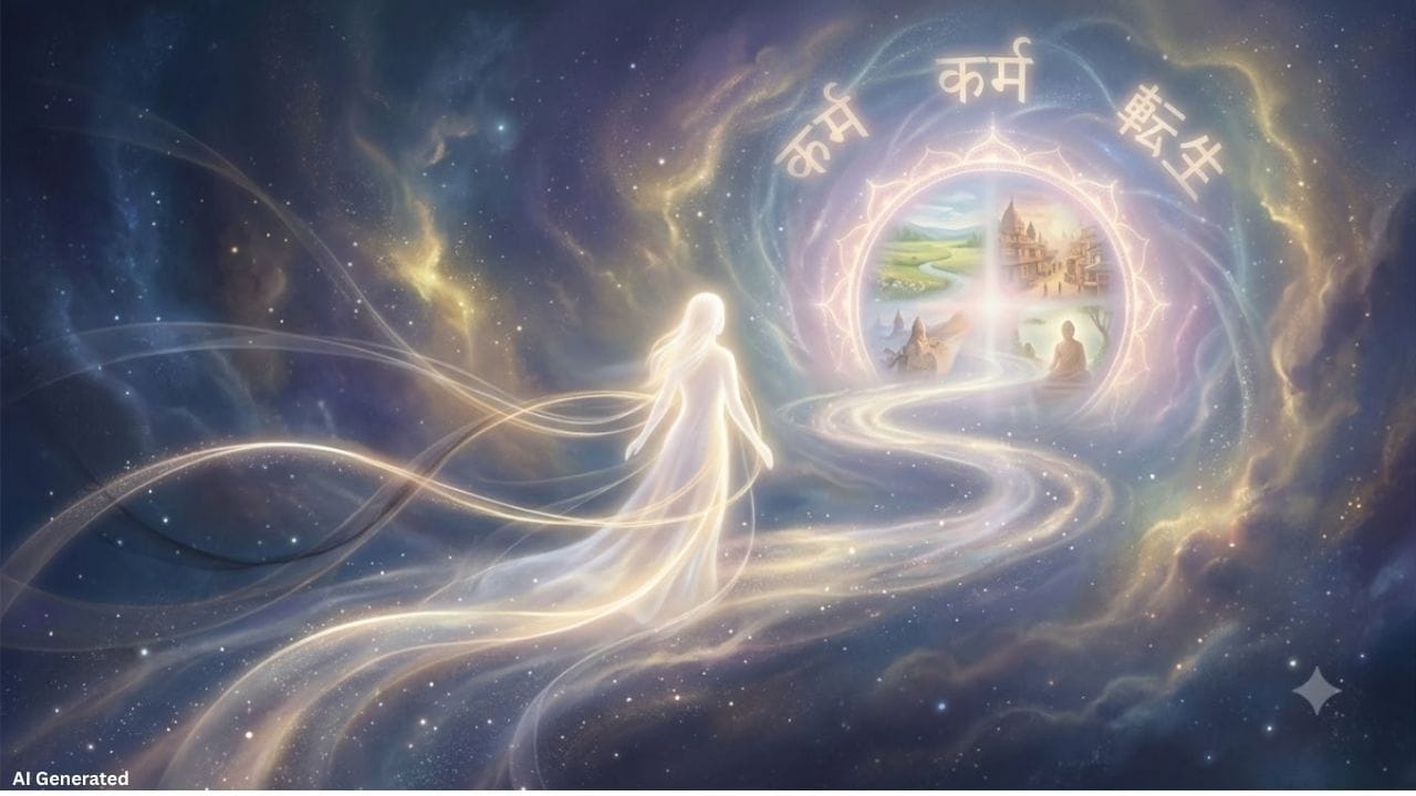 વ્યક્તિના કર્મોને સામાન્ય રીતે ત્રણ પ્રકારમાં સમજાવવામાં આવે છે સંચિત, પ્રારબ્ધ અને ક્રિયમાણ કર્મ. અગાઉના જન્મોમાં કરેલા કર્મોનો સંચય ‘સંચિત કર્મ’ તરીકે ઓળખાય છે, જ્યારે તેમાંથી જે કર્મોનું ફળ વર્તમાન જીવનમાં ભોગવવાનું હોય તેને ‘પ્રારબ્ધ’ કહેવામાં આવે છે. વર્તમાન જીવનમાં વ્યક્તિ જે નવા કર્મ કરે છે, તેને ક્રિયમાણ કર્મ તરીકે સમજાવવામાં આવે છે. આ કર્મોની અસર આત્માની આગળની યાત્રા સાથે જોડાયેલી હોવાનું માનવામાં આવે છે.