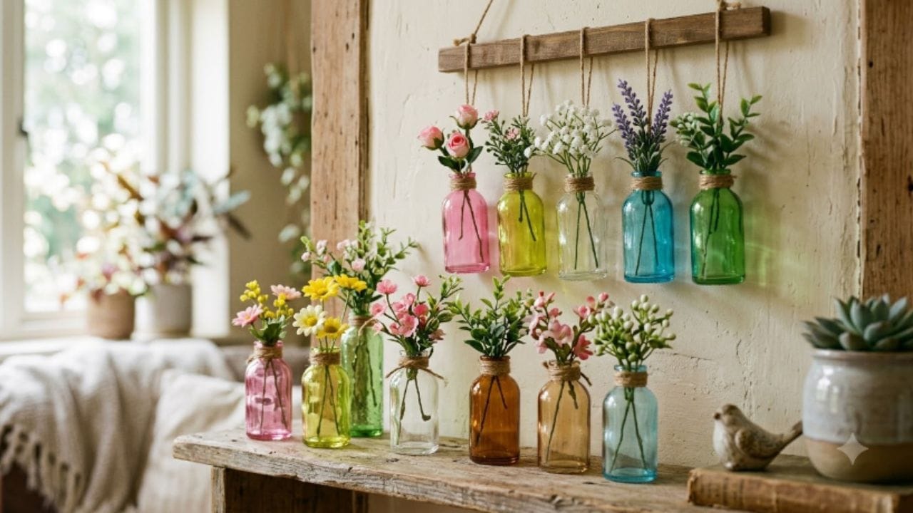 નાના ફ્લાવર વાઝ (Flower Vase) બનાવો: તમે કાચની આ નાની-મોટી બોટલોમાંથી ફ્લાવર વાઝ બનાવી શકો છો. આ બોટલો પારદર્શક (ટ્રાન્સપરન્ટ) હોવા ઉપરાંત પિંક કે લેમન ગ્રીન જેવા સુંદર રંગોમાં આવે છે, જેથી ખૂબ જ આકર્ષક લાગે છે. આ માટે બજારમાંથી નાના આર્ટિફિશિયલ ફૂલો લાવીને તેમાં ગોઠવી દો. હવે તમે રૂમની દીવાલ પર અથવા ટેબલ પર આ બોટલો સજાવી શકો છો.