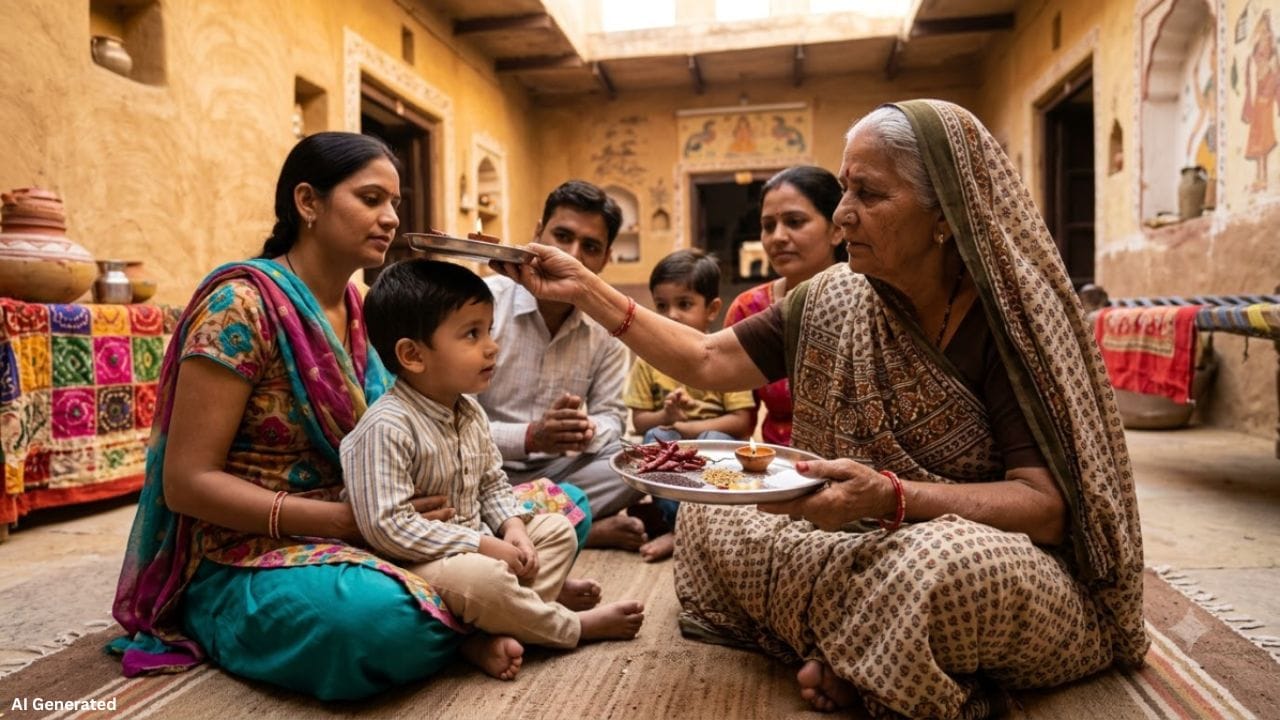 ધાર્મિક પરંપરાઓમાં એવી માન્યતા જોવા મળે છે કે નજર ઉતારતી વખતે હાથ સાત વખત ફેરવવો શુભ માનવામાં આવે છે. ઘણા લોકો 7 અંકને વિશેષ મહત્વનો માને છે, કારણ કે તેનો સંબંધ સાત ઋષિઓ અને શરીરના સાત ચક્રો સાથે જોડવામાં આવે છે. આ જ કારણથી પરંપરાગત રીતે નજર ઉતારવાની વિધિમાં હાથ સાત વખત ફેરવવાની પ્રથા ચાલી આવી છે. વર્ષોથી ઘણા પરિવારો આ રીતને અનુસરે છે અને તેને નજર ઉતારવાની એક પ્રચલિત પરંપરા તરીકે માનવામાં આવે છે.