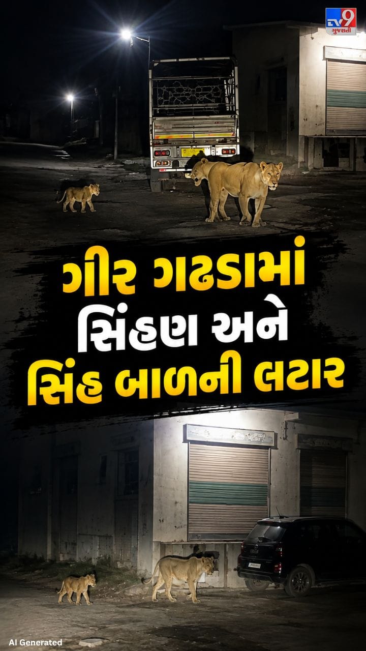 સનવાવા રોડ પર સિંહણ અને સિંહ બાળ જોવા મળ્યા