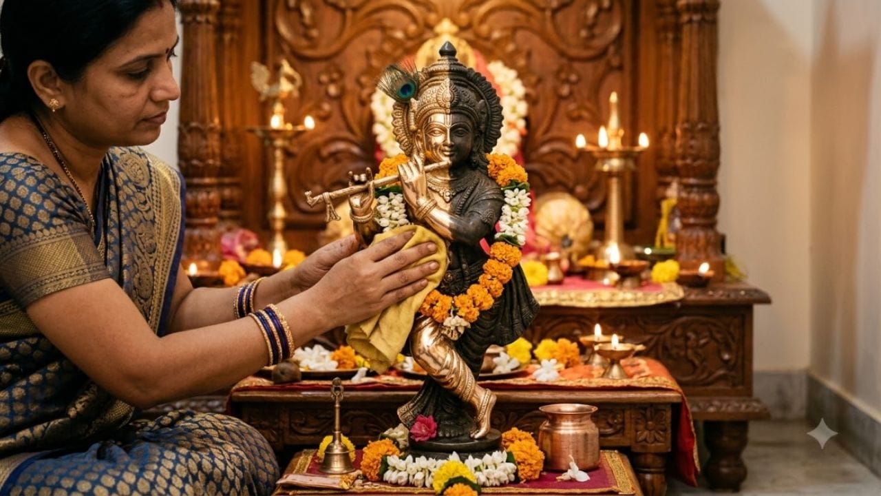 આ વર્ષે 4 સપ્ટેમ્બરે જન્માષ્ટમીની ઉજવણી કરવામાં આવશે. આ દિવસે ભગવાન શ્રીકૃષ્ણના બાળ સ્વરૂપ એટલે કે લાડુ ગોપાલની વિશેષ પૂજા અને શૃંગાર કરવામાં આવે છે. જો તમારા ઘરમાં રાખેલી લાડુ ગોપાલની પિત્તળ કે તાંબાની મૂર્તિ કાળી પડી ગઈ હોય, તો પૂજા પહેલાં તેને ચમકાવવી ખૂબ જ જરૂરી છે.