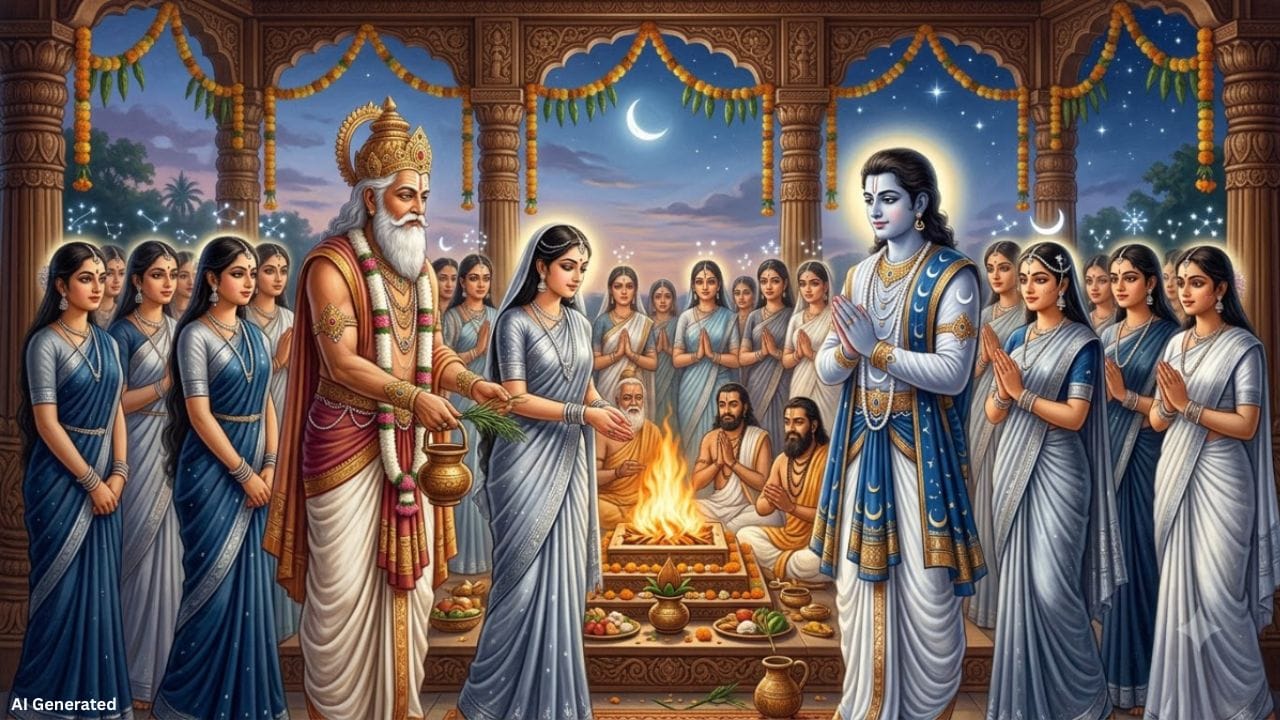 હિન્દુ ધાર્મિક માન્યતાઓ મુજબ, સૌથી પહેલું કન્યાદાન દક્ષ પ્રજાપતિએ કર્યું હતું. પૌરાણિક કથાઓમાં જણાવવામાં આવે છે કે દક્ષ પ્રજાપતિની 27 પુત્રીઓ હતી અને તેમના લગ્ન ભગવાન ચંદ્ર સાથે થયા હતા. આ 27 પુત્રીઓને 27 નક્ષત્રોનું પ્રતીક પણ માનવામાં આવે છે. માન્યતા છે કે દક્ષ પ્રજાપતિએ પોતાની પુત્રીઓને સૃષ્ટિની પરંપરા અને વ્યવસ્થા આગળ વધારવા માટે ભગવાન ચંદ્રને સોંપી હતી. બાદમાં આ માન્યતા લગ્નની કન્યાદાન વિધિ સાથે જોડાઈ ગઈ.