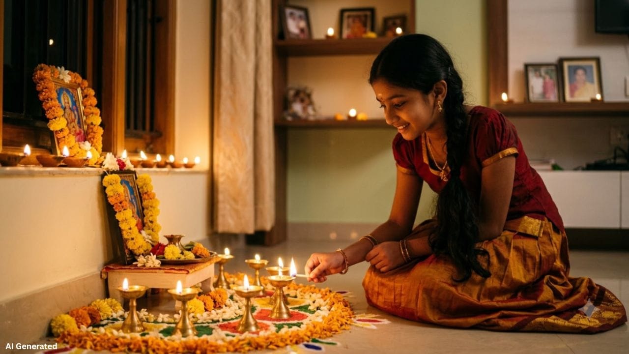 પ્રાચીન સમયથી સાંજના સમયે ઘરમાં દીવો પ્રગટાવવાની પરંપરા ચાલી આવી છે. માન્યતા મુજબ, દીવો પ્રગટાવવાથી ઘરમાં સકારાત્મકતા વધે છે અને દેવી લક્ષ્મીની કૃપા પ્રાપ્ત થાય છે. સાંજે ઘર સ્વચ્છ અને પ્રકાશિત રાખવું શુભ માનવામાં આવે છે. દરરોજ નિયમિત રીતે દીવો પ્રગટાવવાથી મનને શાંતિ મળે છે અને ઘરમાં સુખદ તથા શુભ વાતાવરણ જળવાઈ રહે છે.