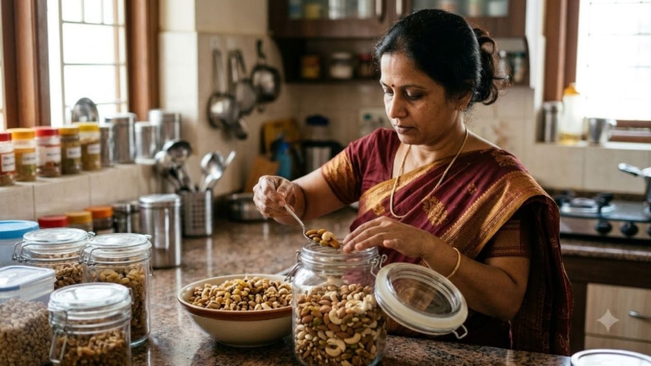 ફ્રિજમાં સ્ટોર કરવું કેટલું યોગ્ય? ચોમાસાની ઋતુમાં ડ્રાયફ્રૂટ્સ સાચવવા માટે ફ્રિજ સૌથી સુરક્ષિત વિકલ્પો પૈકી એક છે, ખાસ કરીને કિસમિસ, મુનક્કા અને ખજૂર માટે. ઓઇલ-રિચ ડ્રાયફ્રૂટ્સ: અખરોટ અને બદામમાં કુદરતી તેલ હોય છે, જે ભેજ અને ગરમીમાં ઝડપથી કડવું થઈ જાય છે. તેને ફ્રિજમાં રાખવાથી તેનો મૂળ સ્વાદ મહિનાઓ સુધી જળવાઈ રહે છે. ભેજથી બચાવો: ફ્રિજમાં મૂકતા પહેલાં ડ્રાયફ્રૂટ્સને ઝિપ-લોક બેગ કે એરટાઇટ કન્ટેનરમાં બરાબર પેક કરો. જો ભેજ અંદર જશે તો ફ્રિજમાં પણ ફંગસ લાગી શકે છે.