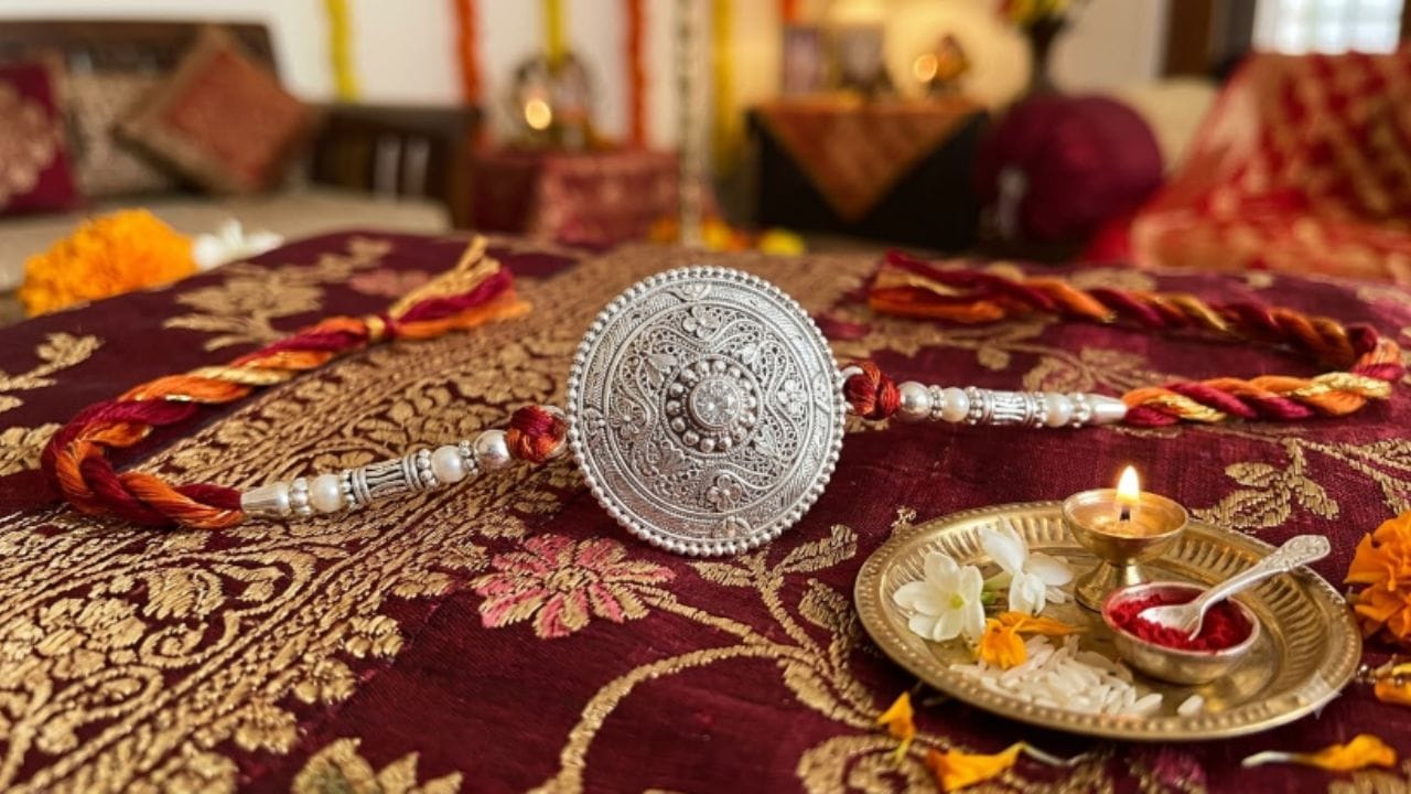 ચાંદીની રાખડીના ભાવ કેટલા છે? રક્ષાબંધનના અવસરે ચાંદીની રાખડી એક શ્રેષ્ઠ અને આકર્ષક વિકલ્પ બની રહી છે. તેની કિંમત ₹250 થી શરૂ થાય છે. જોકે, ₹250 વાળી રાખડીમાં આશરે 70 ટકા ચાંદી હોય છે.