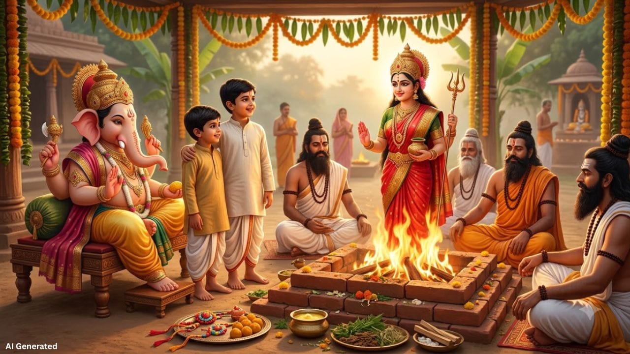 ગણેશ પુરાણ સાથે જોડાયેલી એક કથા મુજબ, ભગવાન ગણેશના બે પુત્રો શુભ અને લાભ હતા. એક દિવસ તેમણે અન્ય દેવતાઓને પોતાની બહેનો સાથે રક્ષાબંધનનો તહેવાર ઉજવતા જોયા. આ જોઈને શુભ અને લાભને પણ એક બહેન હોવાની ઈચ્છા થઈ. બંનેએ ભગવાન ગણેશ સમક્ષ પોતાની ઈચ્છા વ્યક્ત કરી અને બહેનની માંગ કરી. પુત્રોની ઈચ્છા પૂર્ણ કરવા માટે ભગવાન ગણેશે ઋષિઓ સાથે મળીને પવિત્ર યજ્ઞનું આયોજન કર્યું. માન્યતા મુજબ, યજ્ઞની અગ્નિમાંથી દેવી સંતોષી પ્રગટ થયા. આમ શુભ અને લાભને બહેન મળી અને તેમણે પોતાની બહેન સાથે રક્ષાબંધનનો તહેવાર ઉજવ્યો. આ કથા ભાઈ-બહેનના પ્રેમ અને લાગણીને દર્શાવે છે. ( નોંધ: અહીં આપવામાં આવેલી માહિતી પબ્લિક ડોમેન પરથી લેવામાં આવી છે, જે ફક્ત તમારી જાણકારી માટે છે.)