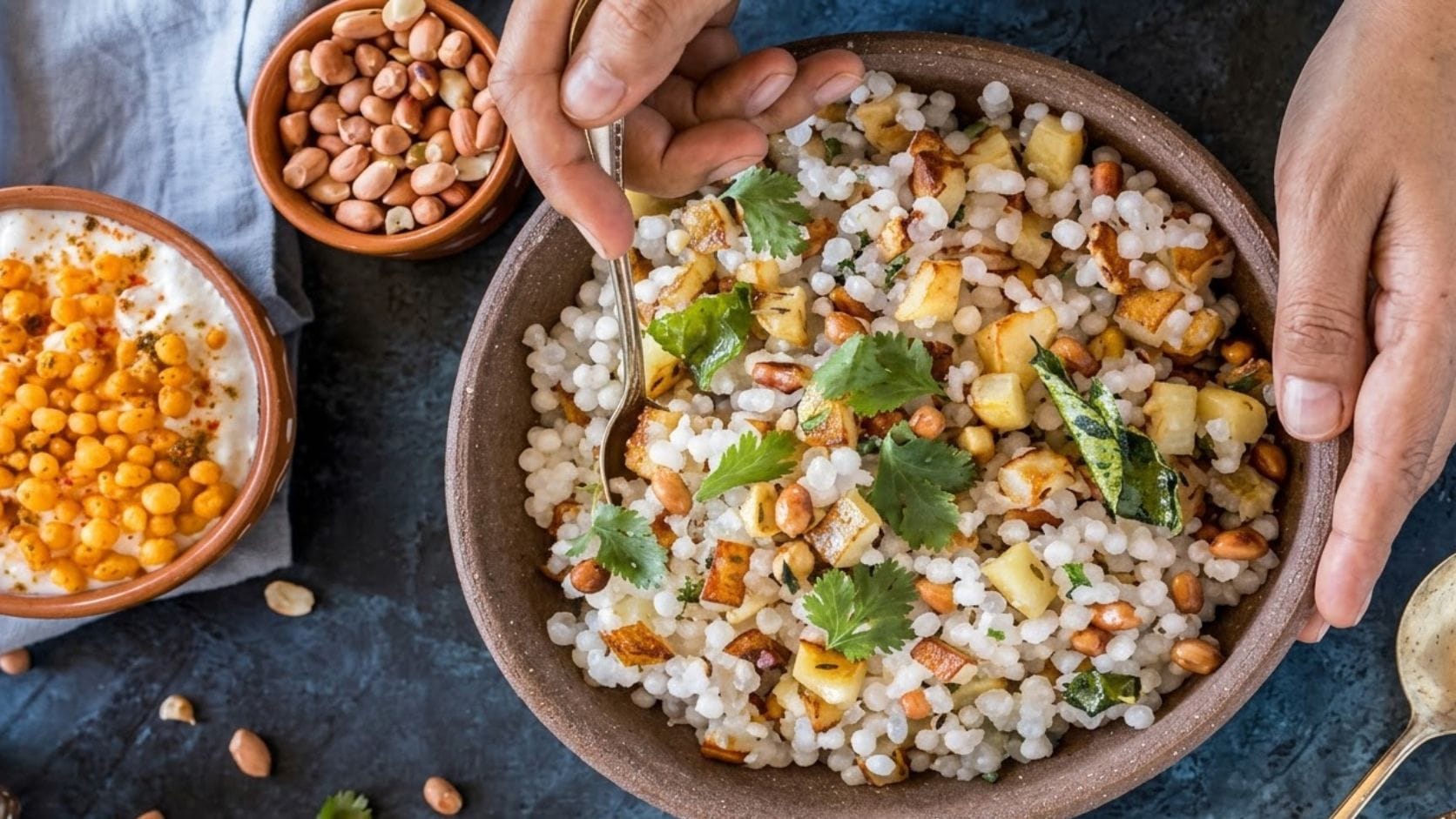 હવે વઘારમાં તૈયાર સાબુદાણા અને નાના ટુકડામાં કાપેલા બાફેલા બટાકા ઉમેરો. ત્યારબાદ સ્વાદ મુજબ સિંધવ મીઠું, ચપટી ખાંડ, કાળી મરીનો ભૂકો અને શેકેલી મગફળી ઉમેરો.