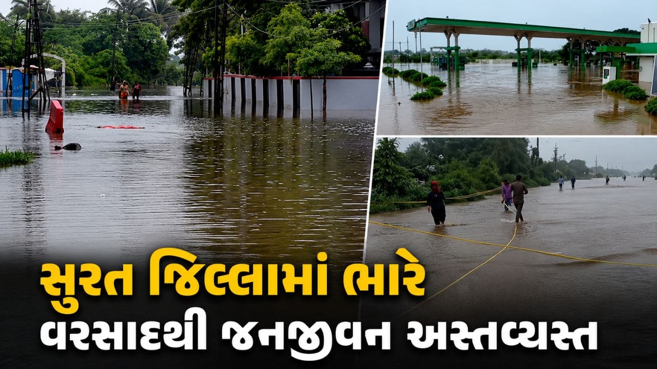 Weather Breaking News : સુરત જિલ્લામાં ભારે વરસાદથી જનજીવન અસ્તવ્યસ્ત, નદીઓમાં પૂર, અનેક લોકોનું રેસ્ક્યુ, જુઓ Video