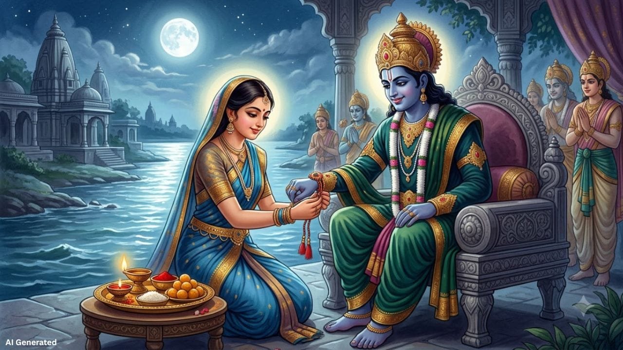 પૌરાણિક કથાઓમાં રક્ષાબંધનનો સંબંધ યમરાજ અને તેમની બહેન યમુના સાથે પણ જોડાયેલો જોવા મળે છે. કહેવાય છે કે યમુના પોતાના ભાઈ યમરાજને ખૂબ સ્નેહ કરતી હતી. એક પ્રસંગે શ્રાવણ પૂર્ણિમાના દિવસે યમુનાએ યમરાજના હાથ પર રક્ષાસૂત્ર બાંધીને તેમના સુખી અને લાંબા જીવનની કામના કરી. બહેનના આ પ્રેમથી પ્રસન્ન થઈને યમરાજે તેને વિશેષ વરદાન આપ્યું. માન્યતા છે કે તેમણે કહ્યું હતું કે જે ભાઈ રક્ષાબંધનના દિવસે પોતાની બહેન પાસેથી રાખડી બંધાવે અને તેની રક્ષા કરવાનો સંકલ્પ કરે, તેને લાંબું આયુષ્ય પ્રાપ્ત થાય છે અને અકાળ મૃત્યુનો ભય ઓછો થાય છે.