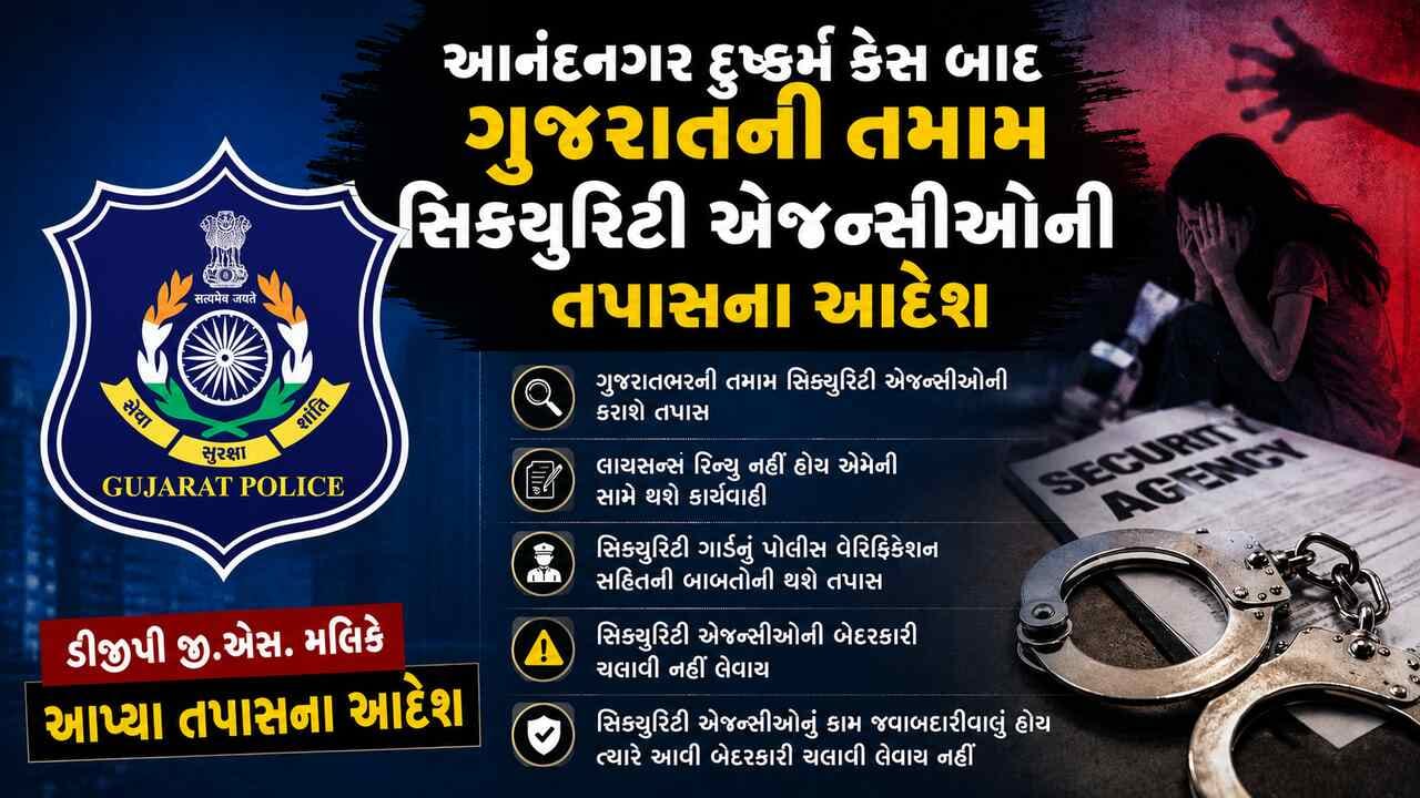 Breaking News : આનંદનગર દુષ્કર્મ કેસ બાદ ગુજરાતની તમામ સિક્યુરિટી એજન્સીઓની તપાસ કરવા DGPએ આપ્યો આદેશ Breaking News : આનંદનગર દુષ્કર્મ કેસ બાદ ગુજરાતની તમામ સિક્યુરિટી એજન્સીઓની તપાસ કરવા DGPએ આપ્યો આદેશ