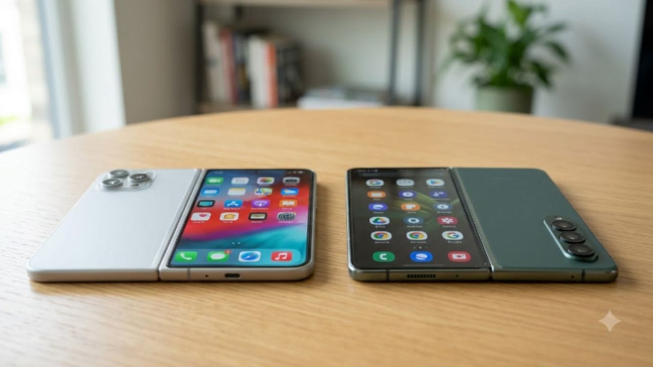 બેટરી અને ચાર્જિંગ સ્પીડ: સેમસંગ Galaxy Z Fold 8 5G માં 4800mAh ની બેટરી, 45W ફાસ્ટ ચાર્જિંગ, 20W વાયરલેસ ચાર્જિંગ અને 4.5W રિવર્સ ચાર્જિંગ મળે છે, જે 26 કલાક સુધીનો વિડિયો પ્લેબેક ટાઇમ આપે છે. બીજી તરફ iPhone Fold માં ફાસ્ટ અને વાયરલેસ ચાર્જિંગ સપોર્ટ મળશે, પરંતુ બેટરી ક્ષમતાના ચોક્કસ આંકડા હજુ સુધી સામે આવ્યા નથી.(AI Image)