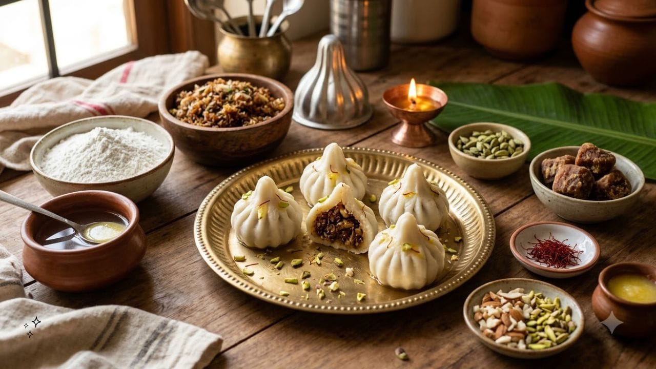 સર્વ કરવાની રીત: ચીઝકેક મોદકને હંમેશા ઠંડા જ સર્વ કરવા વધુ સારું રહે છે. તેની બહારની બિસ્કિટ ક્રસ્ટ થોડું ક્રન્ચી અને અંદરનું ચીઝકેક ફિલિંગ ક્રીમી રહે ત્યારે તેનો સ્વાદ વધુ સારો લાગે છે. ગણેશ ચતુર્થી દરમિયાન આ મોદકને પરિવાર સાથે માણી શકાય છે. જો તમે તેને બાપ્પાના ભોગ માટે બનાવી રહ્યા હો, તો સામગ્રી પસંદ કરતી વખતે તમારી પરિવારની પરંપરા અને ધાર્મિક રીતરિવાજને ધ્યાનમાં રાખવો યોગ્ય રહેશે. (Image Credit: AI)