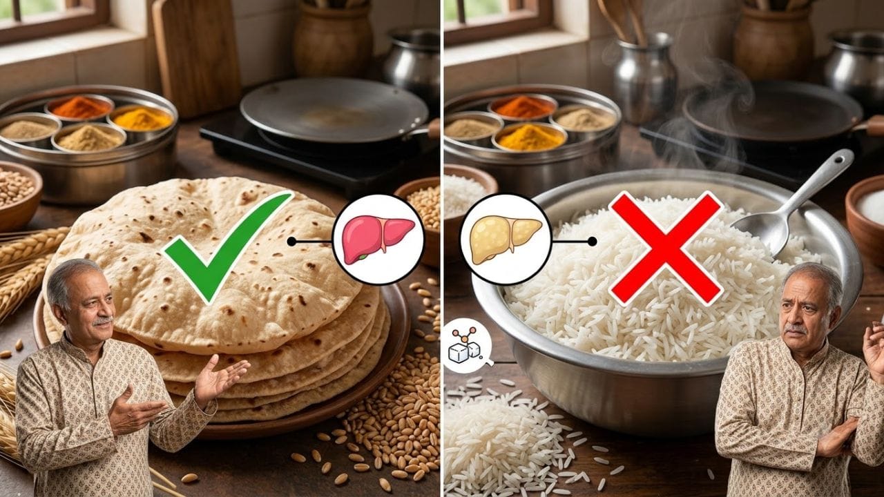 રોટલીની પસંદગી શા માટે શ્રેષ્ઠ છે?: રોટલી પસંદ કરવાનું સૌથી મોટું કારણ તેમાં રહેલું ભરપૂર ફાઇબર છે, ખાસ કરીને જ્યારે તે આખા ઘઉં, જુવાર કે બાજરી જેવા અનાજમાંથી બનાવવામાં આવી હોય. ફાઇબરના કારણે ખોરાક ધીમે-ધીમે પચે છે અને લાંબા સમય સુધી પેટ ભરેલું રહે છે. આના લીધે વારંવાર ભૂખ લાગતી નથી અને જરૂર કરતાં વધુ ખોરાક ખાવાથી બચી શકાય છે. ફેટી લિવરને રિવર્સ કરવા માટે વજન નિયંત્રણમાં રાખવું અત્યંત જરૂરી છે, જેથી ફાઇબરયુક્ત રોટલી ફાયદાકારક સાબિત થાય છે.