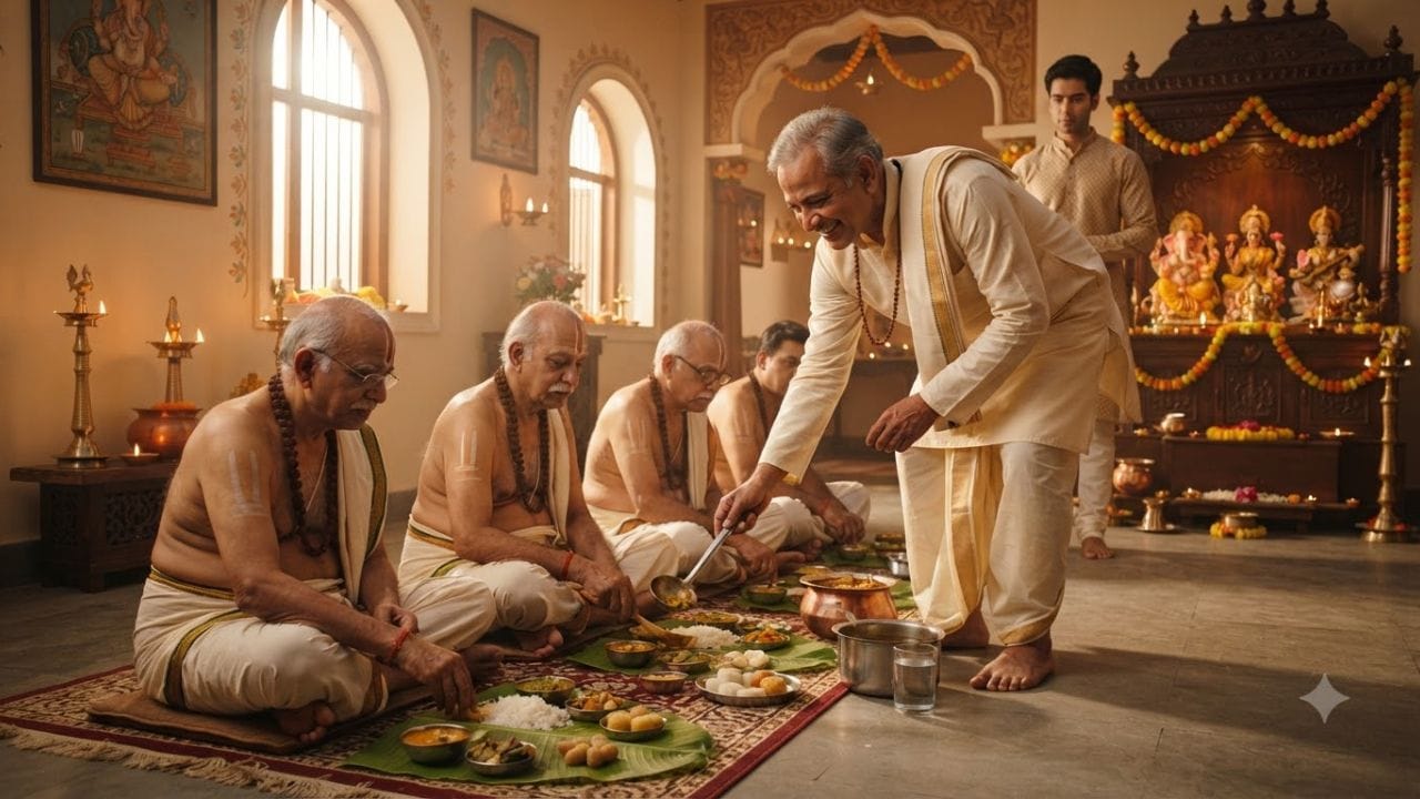 આ દરમિયાન પુત્રએ તેના પિતાની સાથે એક સહયોગીની જેમ ધાર્મિક અનુષ્ઠાનોમાં સામેલ થવુ જોઈએ પરંતુ મુખ્ય સ્થાન પિતાને આપવુ જોઈએ.