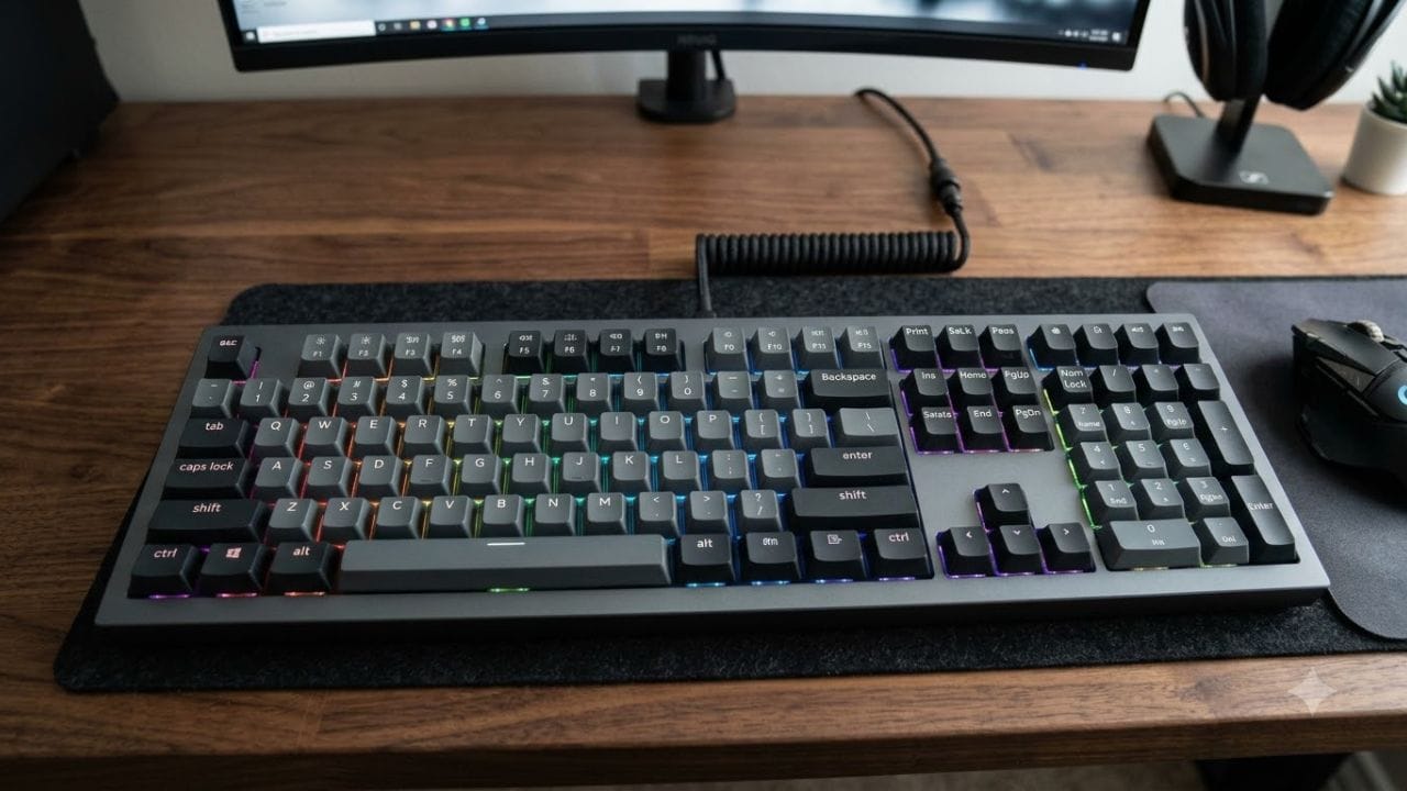 1. ફૂલ-સાઈઝ કીબોર્ડ (Full-Size Keyboard) ; ફૂલ-સાઈઝ કીબોર્ડમાં તમામ જરૂરી કીઝ એકસાથે ઉપલબ્ધ હોય છે. તેમાં આલ્ફાબેટ કીઝ ઉપરાંત ઉપર ફંક્શન રો (F1-F12), એરો કીઝ અને અલગ નંબર પેડ (Numpad) પણ હોય છે. સામાન્ય રીતે તેમાં 104 થી 108 કીઝ જોવા મળે છે. કોના માટે યોગ્ય: આ કીબોર્ડ એવા લોકો માટે ઉત્તમ છે જેઓ ઓફિસ વર્ક, ડેટા એન્ટ્રી કે એકાઉન્ટિંગનું કામ કરે છે અને નંબર પેડનો સતત ઉપયોગ કરે છે. જોકે, મોટા કદના કારણે તે ડેસ્ક પર વધુ જગ્યા રોકે છે.