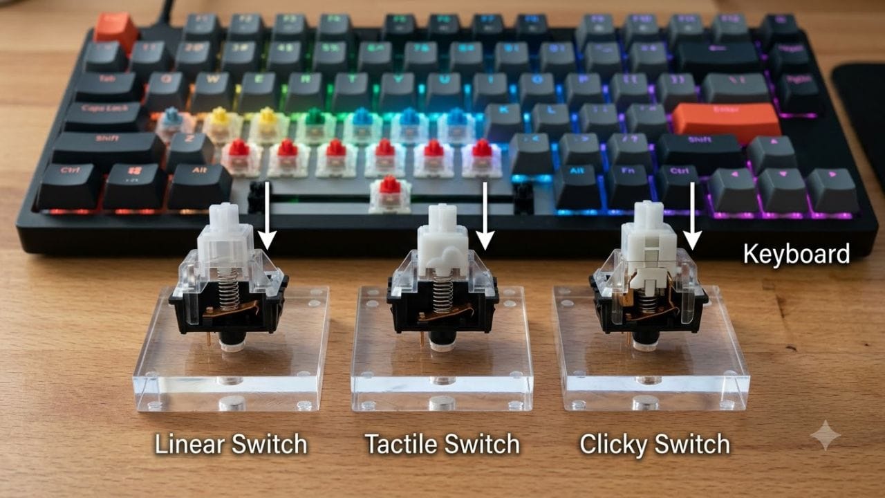 3. TKL અને 75% કીબોર્ડ (Tenkeyless Keyboard): TKL એટલે કે Tenkeyless કીબોર્ડમાંથી જમણી બાજુનું અલગ નંબર પેડ હટાવી દેવામાં આવે છે. જોકે, ફંક્શન કીઝ અને એરો કીઝ પોતાની જગ્યાએ જળવાઈ રહે છે. તેમાં સામાન્ય રીતે આશરે 87 થી 88 કીઝ હોય છે. બીજી તરફ, 75% કીબોર્ડ TKL કરતાં પણ સહેજ નાનું અને વધુ કોમ્પેક્ટ હોય છે, જેમાં ફંક્શન અને એરો કીઝ એકબીજાની વધુ નજીક ગોઠવાયેલી હોય છે. કોના માટે યોગ્ય: ઓછી ડેસ્ક સ્પેસ હોય અને ગેમિંગ કે રોજિંદા ટાઇપિંગ માટે આરામદાયક સેટઅપ જોઈતું હોય તો આ લેઆઉટ ઉત્તમ છે.