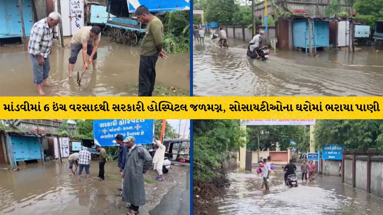કચ્છમાં ધોધમાર વરસાદ: માંડવી હોસ્પિટલમાં પાણી, અંજાર સોસાયટીઓમાં ઘરો ડૂબ્યા