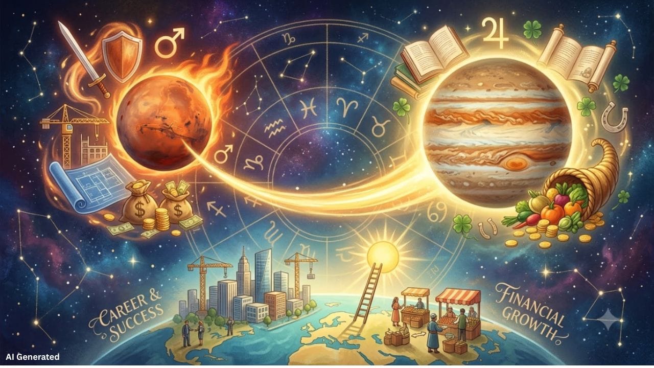 ફ્યુચર પંચાંગ મુજબ, મંગળ 18 સપ્ટેમ્બર, 2026ના રોજ મિથુન રાશિમાંથી બહાર આવીને કર્ક રાશિમાં પ્રવેશ કરશે. કર્કમાં મંગળના ગોચર બાદ ગુરુ સાથેની ગ્રહસ્થિતિને કારણે નીચભંગ રાજયોગની ચર્ચા થઈ રહી છે. જ્યોતિષીય માન્યતા મુજબ, આ ખાસ સંયોગ કેટલીક રાશિના લોકો માટે આર્થિક ક્ષેત્રે નવી તકો લાવી શકે છે. નોકરીયાત લોકોને નવી જવાબદારીઓ અથવા પ્રગતિની તક મળી શકે છે, જ્યારે વેપારીઓને નવા સોદા અને રોકાણ સંબંધિત લાભની સંભાવના જોવા મળી શકે છે. જોકે, તેની અસર વ્યક્તિની જન્મકુંડળી અને ગ્રહોની સ્થિતિ અનુસાર અલગ હોઈ શકે છે.