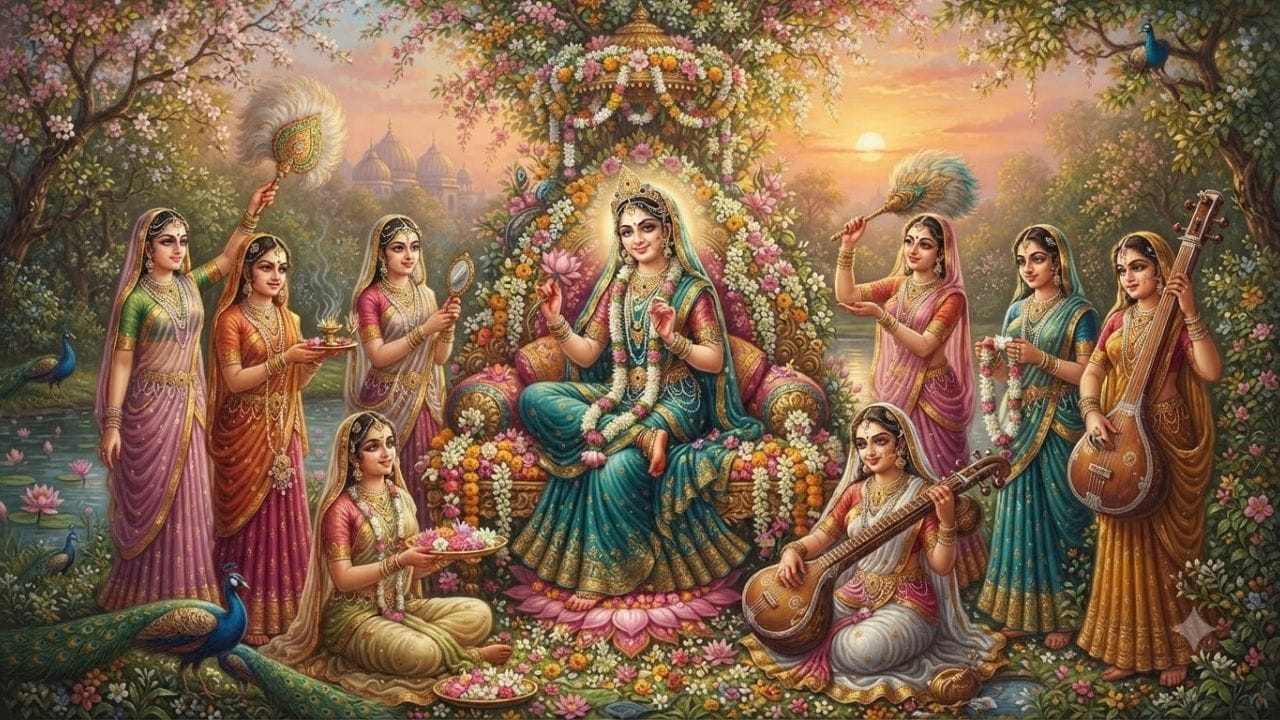 આજે રાધા અષ્ટમીના દિવસે રાધાજીની આઠ સખીઓના નામ, તેમની વિશેષતાઓ અને તેમની સેવાઓ વિશે જાણીએ. સાથે જ જાણશુ કે રાધાજીની સૌથી નિકટ અને પ્રિય સખી કોને માનવામાં આવે છે. આખરે આ અષ્ટ સખીઓનો શું છે ખાસ મહિમા અને રાધાકૃષ્ણની લીલાઓમાં તેમની શું છે ભૂમિકા. આવો જાણીએ.