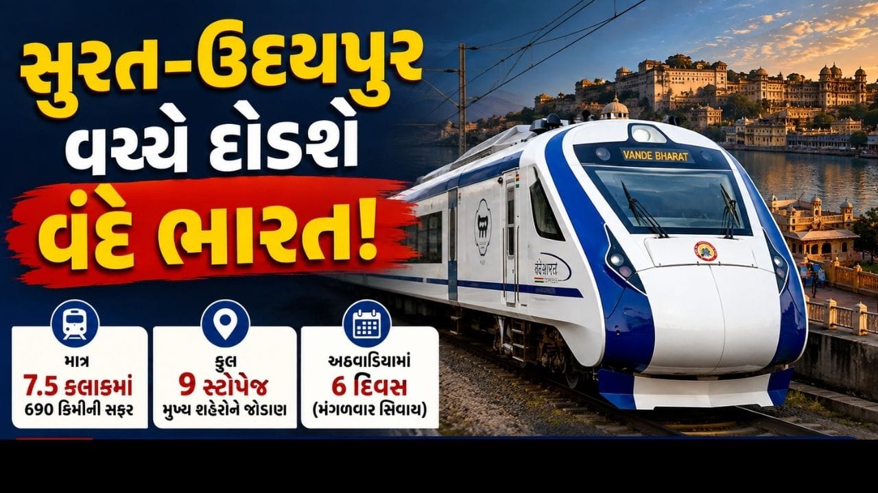 ખુશખબર! સુરત-ઉદયપુર વચ્ચે દોડશે વંદે ભારત, જાણો રૂટ, સ્ટોપેજ અને ટાઈમ