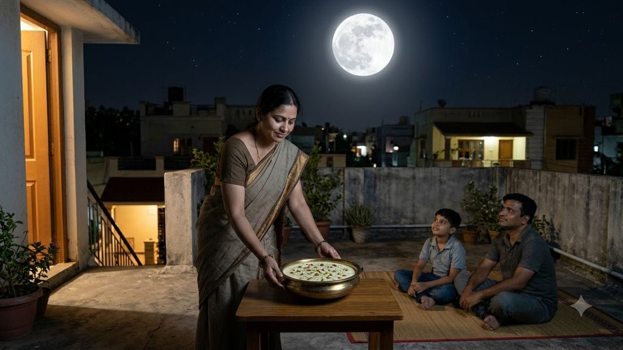 શરદ પૂર્ણિમાની રાત્રે લગભગ 9 વાગ્યા પછી ગાયના દૂધ અને ચોખામાંથી બનેલી ખીરને ચાંદીના અથવા માટીના વાસણમાં ભરીને ખુલ્લા આકાશ નીચે એવી જગ્યાએ રાખો, જ્યાં ચંદ્રનાં કિરણો સીધાં પડતાં હોય. બીજા દિવસે સવારે આ ખીરને પ્રસાદ તરીકે ગ્રહણ કરો. ધાર્મિક માન્યતા અનુસાર, આ પરંપરા શુભતા, આરોગ્ય અને સકારાત્મકતા સાથે જોડાયેલી છે. (Image Source | AI Generated)