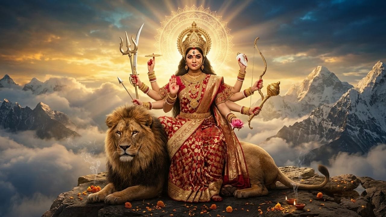 માતા સિદ્ધિદાત્રી : દેવી સિદ્ધિદાત્રીને દેવી દુર્ગાનું અંતિમ સ્વરૂપ માનવામાં આવે છે. જ્યારે કોઈ દીકરી પોતાના પરિવાર સાથે ખુશીથી પોતાના અંતિમ ક્ષણો વિતાવે છે ત્યારે તે દેવી સિદ્ધિદાત્રી બની જાય છે. (Image Source | AI Generated)