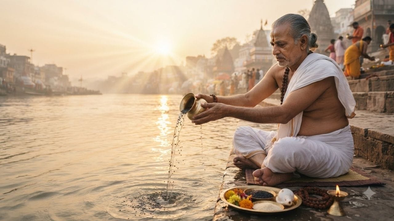 માન્યતા અનુસાર, પિતૃ પક્ષ દરમિયાન વિધિ-વિધાનપૂર્વક કરવામાં આવેલું શ્રાદ્ધ પિતૃઓના આશીર્વાદ મેળવવામાં મદદરૂપ થાય છે અને પરિવારમાં સુખ, શાંતિ અને સમૃદ્ધિ જળવાઈ રહે છે. (Image Source | AI Generated)