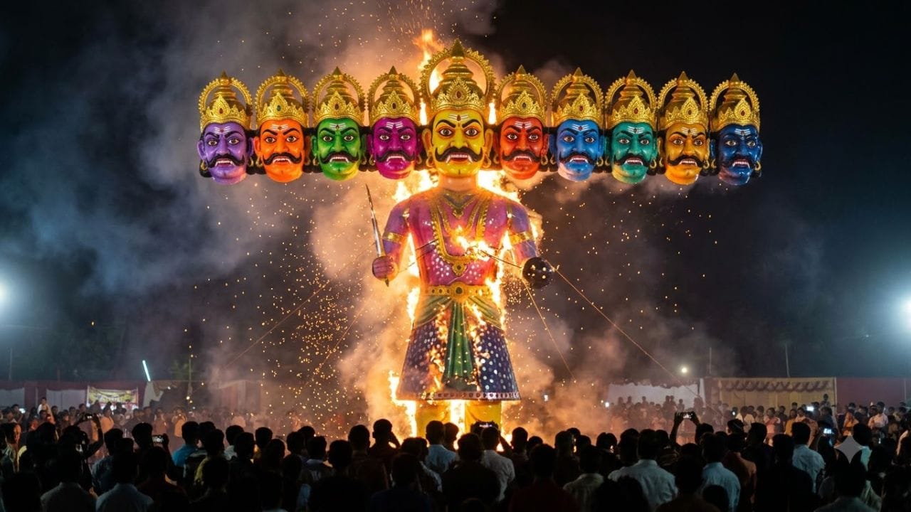 બીજી એક માન્યતા મુજબ, રાવણનાં દસ માથાં માનવીની દસ નકારાત્મક વૃત્તિઓ, ઇચ્છાઓ અને લાગણીઓનું પ્રતીક છે, જે વ્યક્તિના વર્તન અને નિર્ણયોને પ્રભાવિત કરી શકે છે. જોકે, જુદી-જુદી પરંપરાઓમાં આ અર્થઘટન અલગ હોઈ શકે છે. પરંતુ બંને માન્યતાઓ રાવણના જટિલ વ્યક્તિત્વ અને તેના જીવનમાંથી મળતા બોધને ઉજાગર કરે છે. (Image Source | AI Generated)