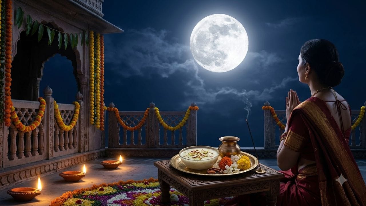 ધાર્મિક માન્યતા અનુસાર, શરદ પૂર્ણિમાના દિવસે માતા લક્ષ્મી પૃથ્વી પર ભ્રમણ કરવા આવે છે. તેથી લોકો આ રાત્રે જાગરણ કરે છે અને માતા લક્ષ્મીજીની કૃપા મેળવવા માટે તેમની પૂજા-અર્ચના કરે છે. (Image Source | AI Generated)