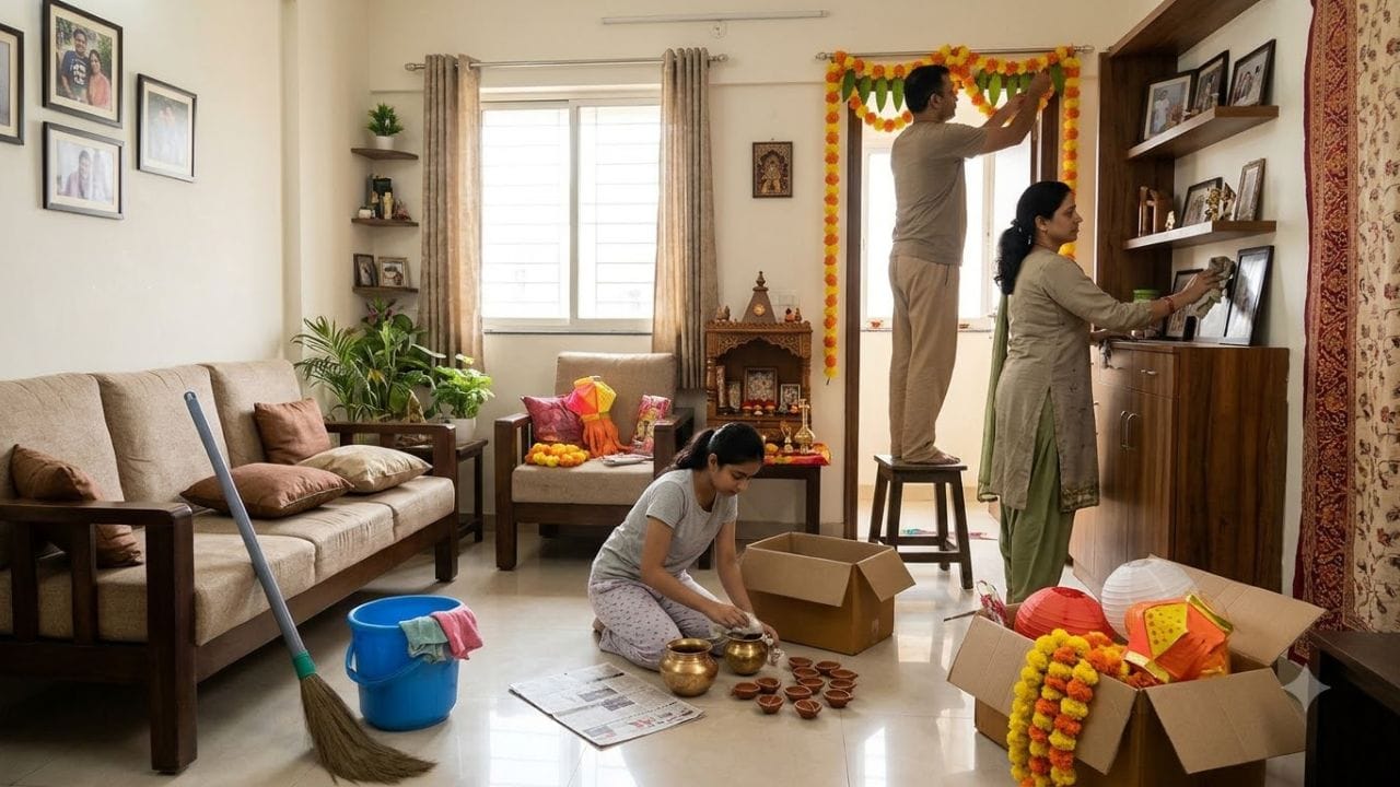 દિવાળીના તહેવારને હવે ગણતરીના જ દિવસો બાકી છે. માતા લક્ષ્મીજીના સ્વાગત માટે માત્ર ઘરની સફાઈ કરવી પૂરતી નથી, પરંતુ ઘરમાંથી કેટલીક વસ્તુઓ દૂર કરવી પણ ખૂબ જ જરૂરી માનવામાં આવે છે. તો ચાલો જાણીએ કે દિવાળી પહેલાં ઘરમાંથી કઈ વસ્તુઓ દૂર કરવી જોઈએ, જેથી માતા લક્ષ્મીની કૃપા પ્રાપ્ત થાય તેવી ધાર્મિક માન્યતા છે. (Image Source | AI Generated)