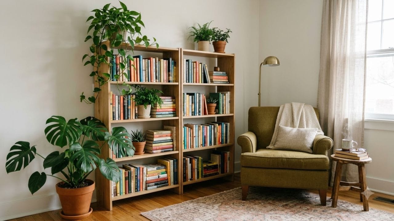 મિની લાઇબ્રેરીને માત્ર પુસ્તકો પૂરતી મર્યાદિત રાખવાની જરૂર નથી. તમારી પસંદગી પ્રમાણે તેમાં નાના ઇન્ડોર પ્લાન્ટ્સ, આર્ટવર્ક, ફોટો ફ્રેમ અથવા મનપસંદ ડેકોરેટિવ વસ્તુઓ રાખી શકો છો. જોકે, નાની જગ્યામાં વધારે સજાવટ કરવાનું ટાળો. થોડી પસંદગીની વસ્તુઓ જ રાખો, જેથી જગ્યા ખુલ્લી અને સ્વચ્છ દેખાય. (Image Source | AI Generated)